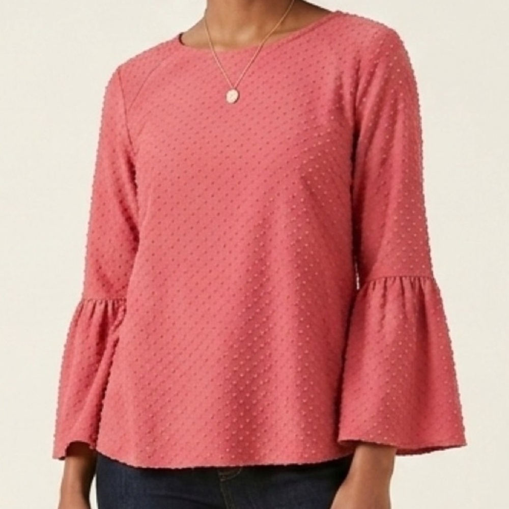 NEW Anthropologie W5 Bell Sleeves Blouse Top SMALL mauve swiss Dot
